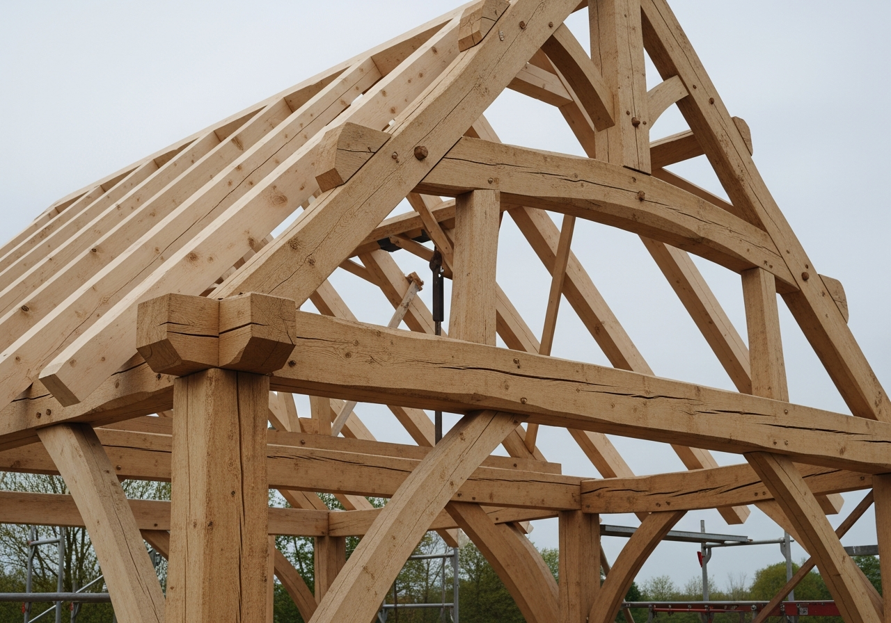 Charpente en bois en cours de construction sur le Bassin d'Arcachon