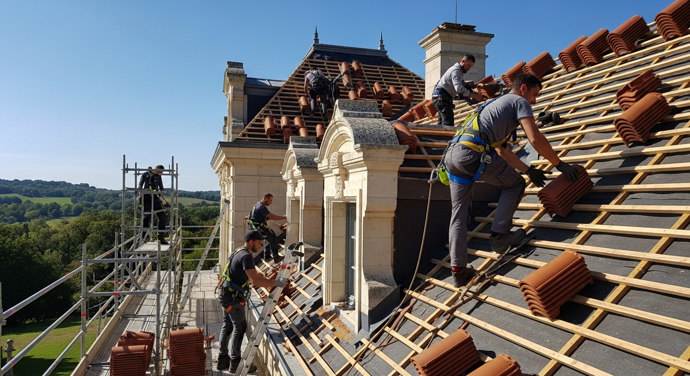 Équipe de couvreurs mobilisée sur un chantier girondin